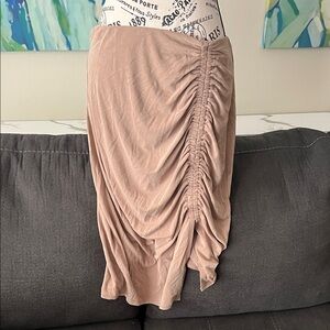 Express Gathered Midi Skirt in Taupe